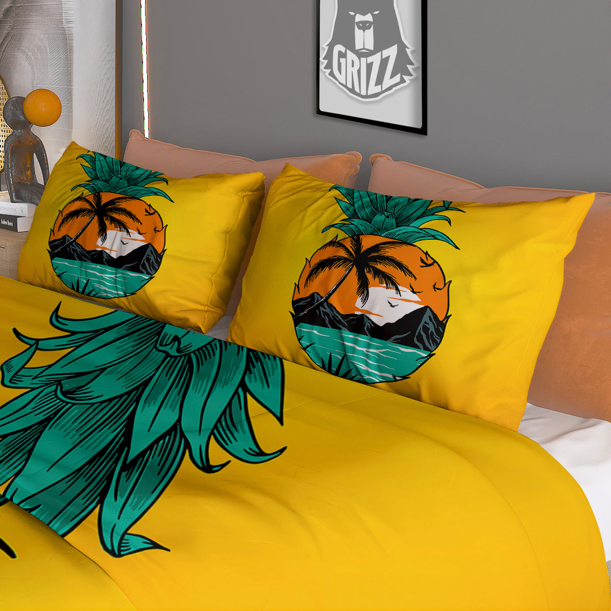 Yellow Pineapple Aloha Tropical Island Print Duvet Cover Bedding Set