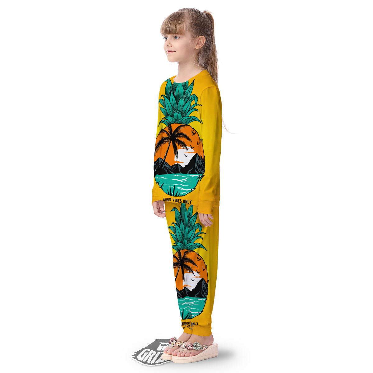 Yellow Pineapple Aloha Tropical Island Print Kid's Pajamas-grizzshop