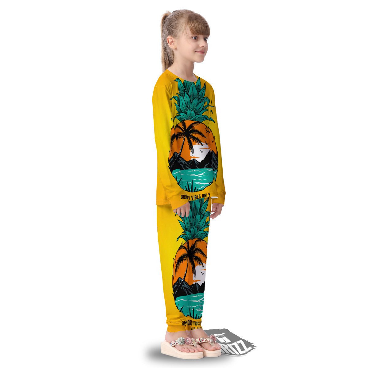 Yellow Pineapple Aloha Tropical Island Print Kid's Pajamas-grizzshop