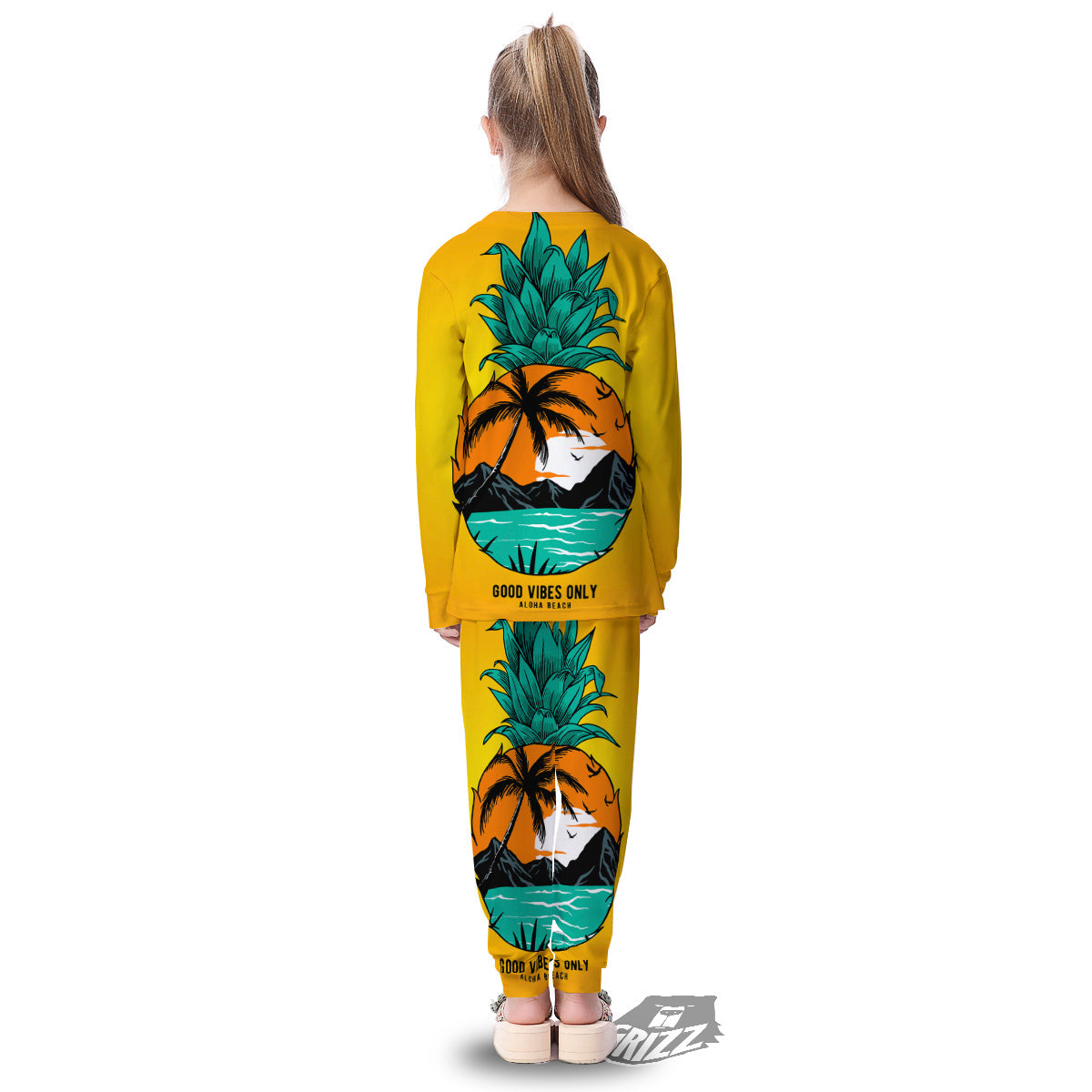 Yellow Pineapple Aloha Tropical Island Print Kid's Pajamas-grizzshop