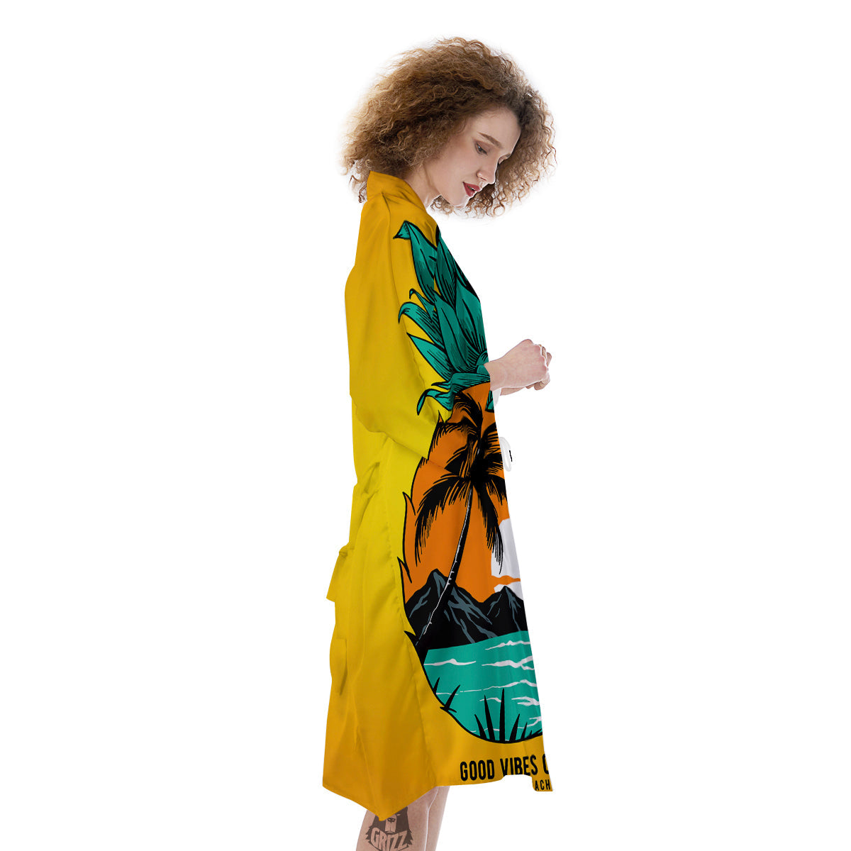 Yellow Pineapple Aloha Tropical Island Print Kimono-grizzshop