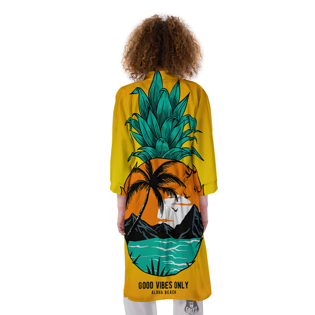 Yellow Pineapple Aloha Tropical Island Print Kimono-grizzshop