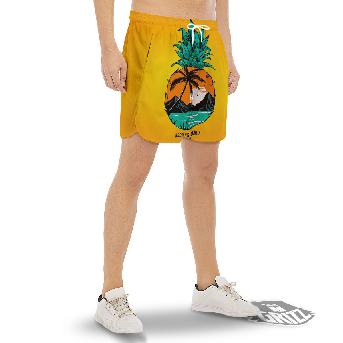 Yellow Pineapple Aloha Tropical Island Print Men's Gym Shorts-grizzshop