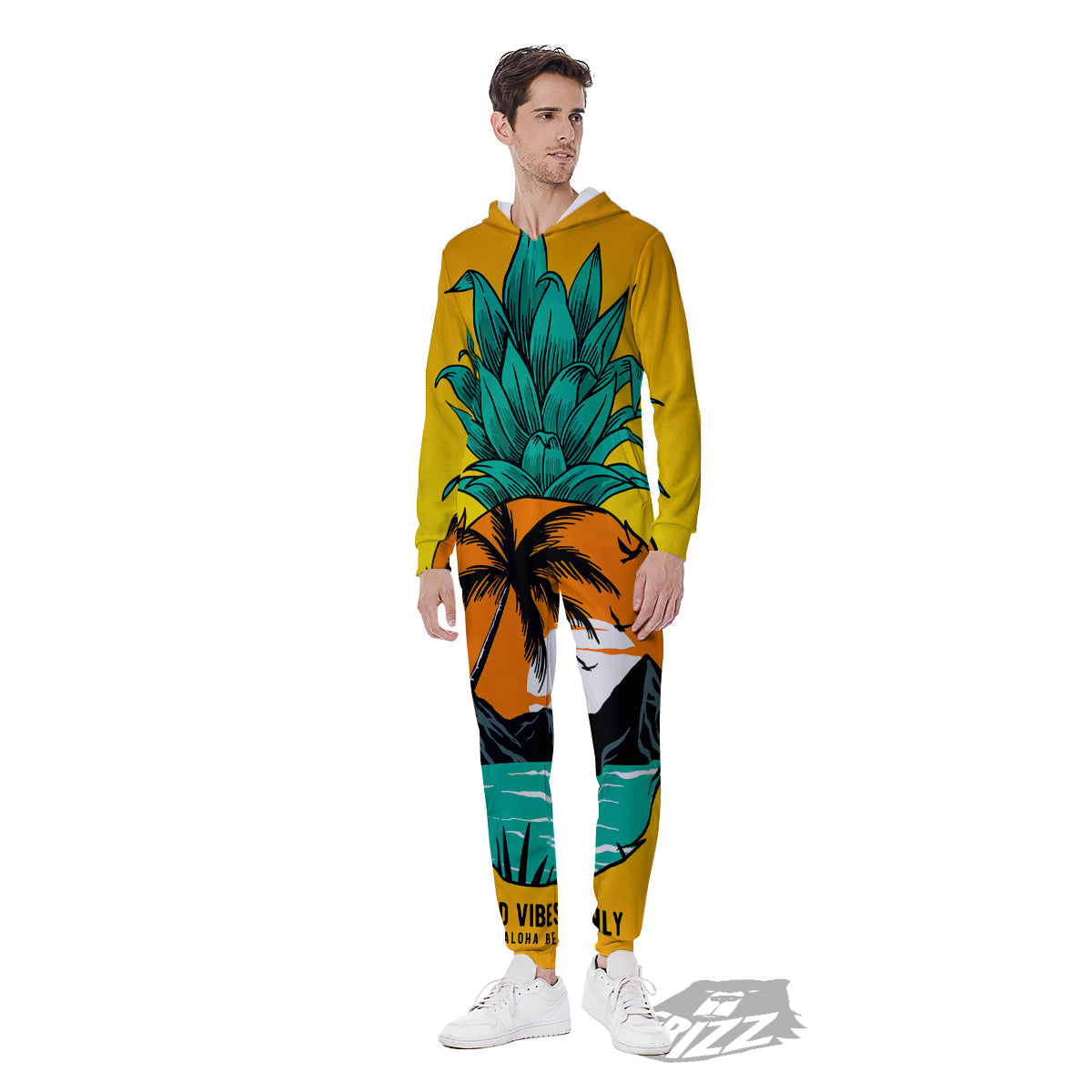Yellow Pineapple Aloha Tropical Island Print Men's Jumpsuit-grizzshop