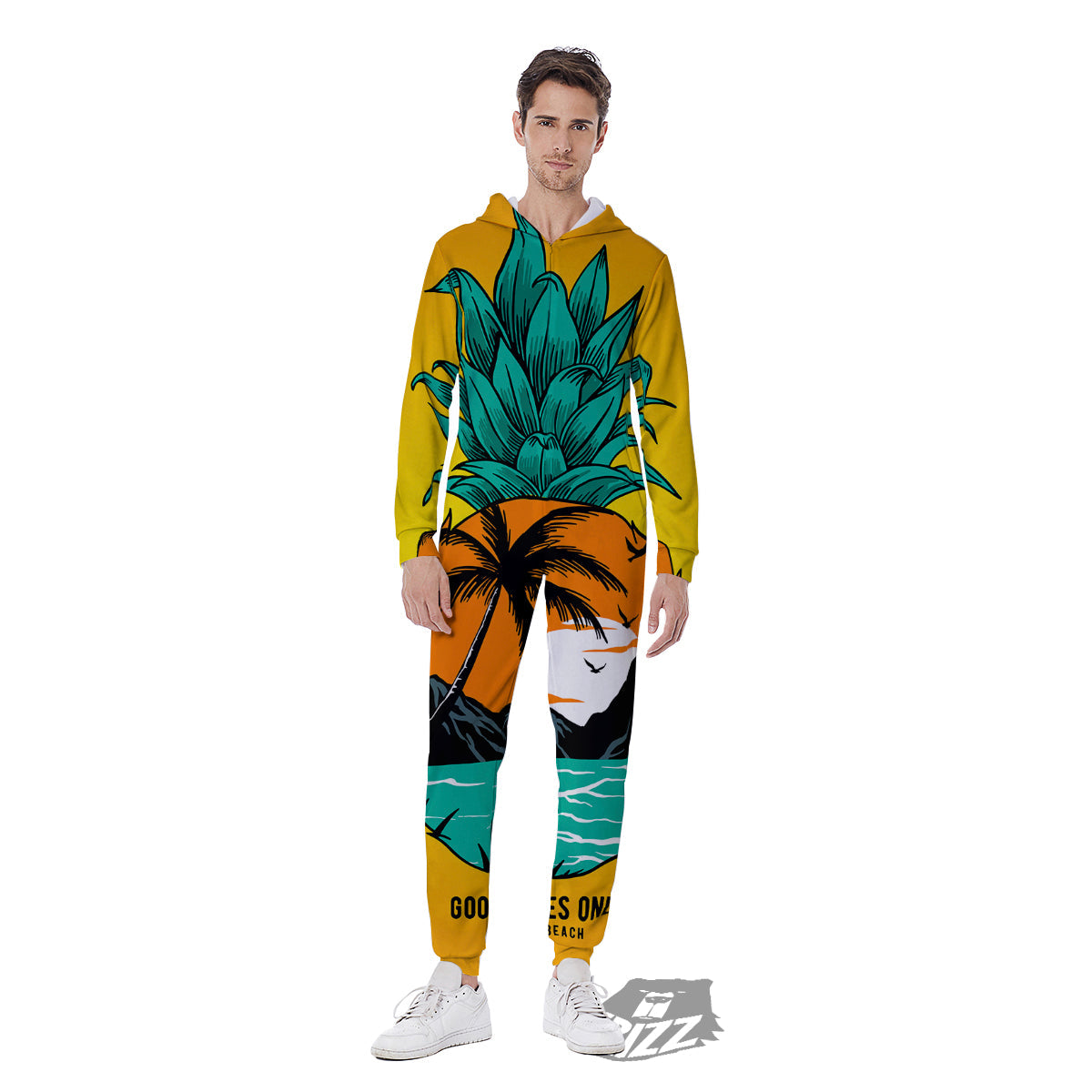 Yellow Pineapple Aloha Tropical Island Print Men's Jumpsuit-grizzshop