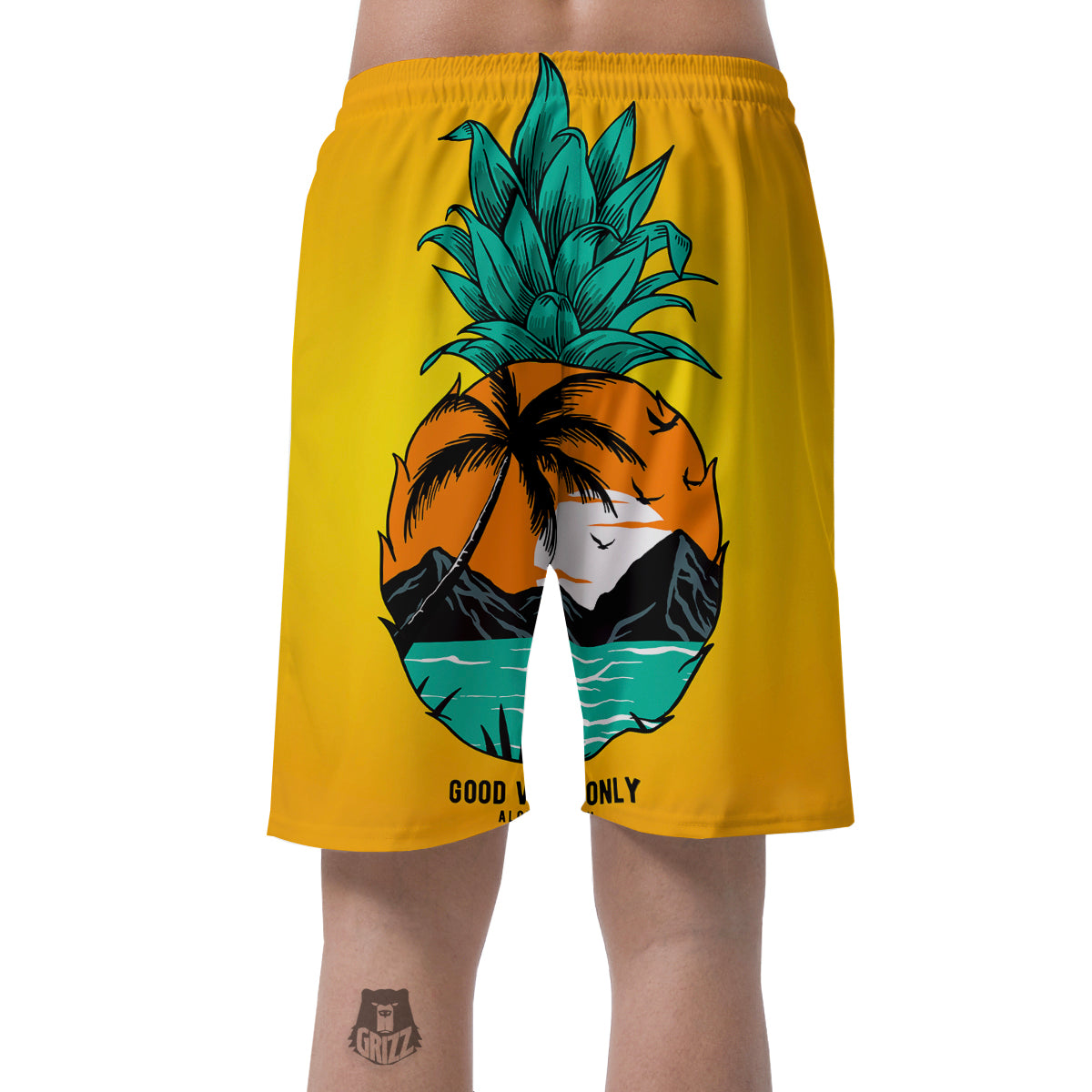 Yellow Pineapple Aloha Tropical Island Print Men's Shorts-grizzshop