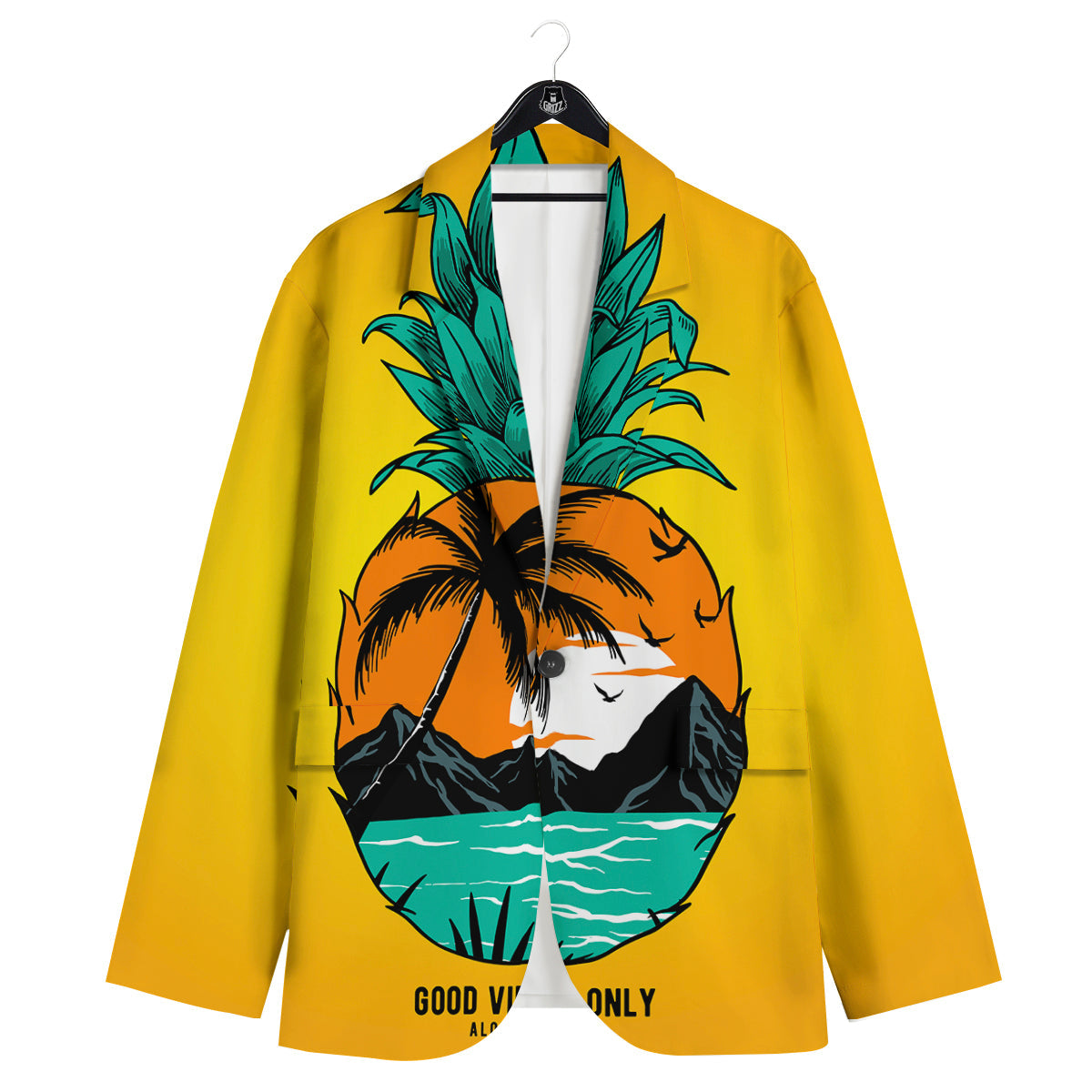 Yellow Pineapple Aloha Tropical Island Print Men's Sport Coat-grizzshop