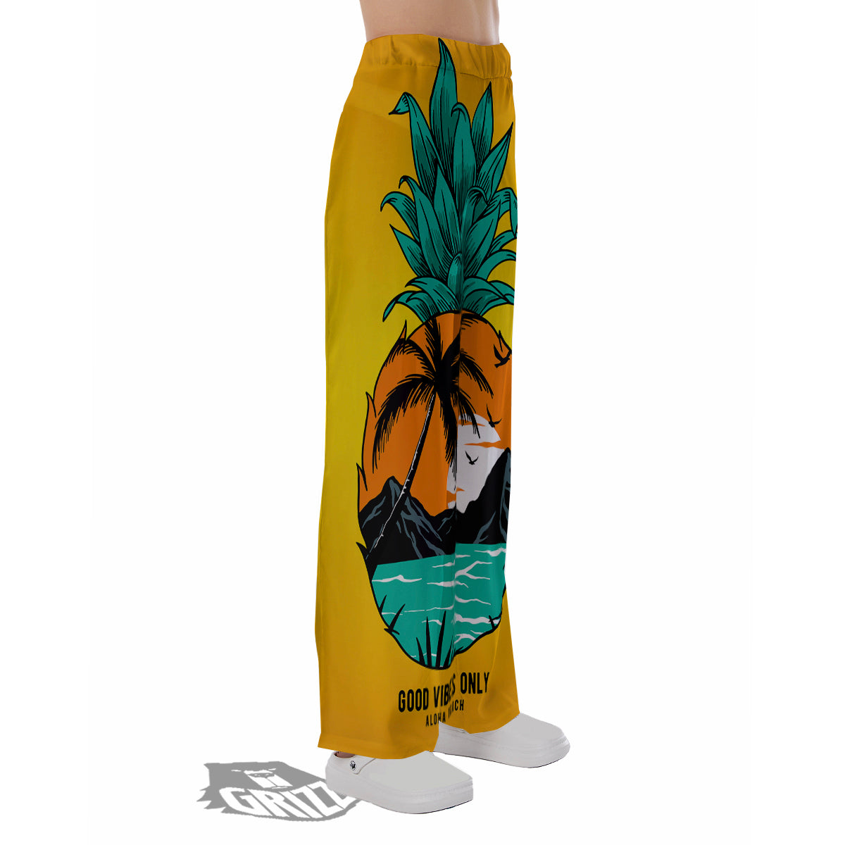Yellow Pineapple Aloha Tropical Island Print Pajama Pants-grizzshop