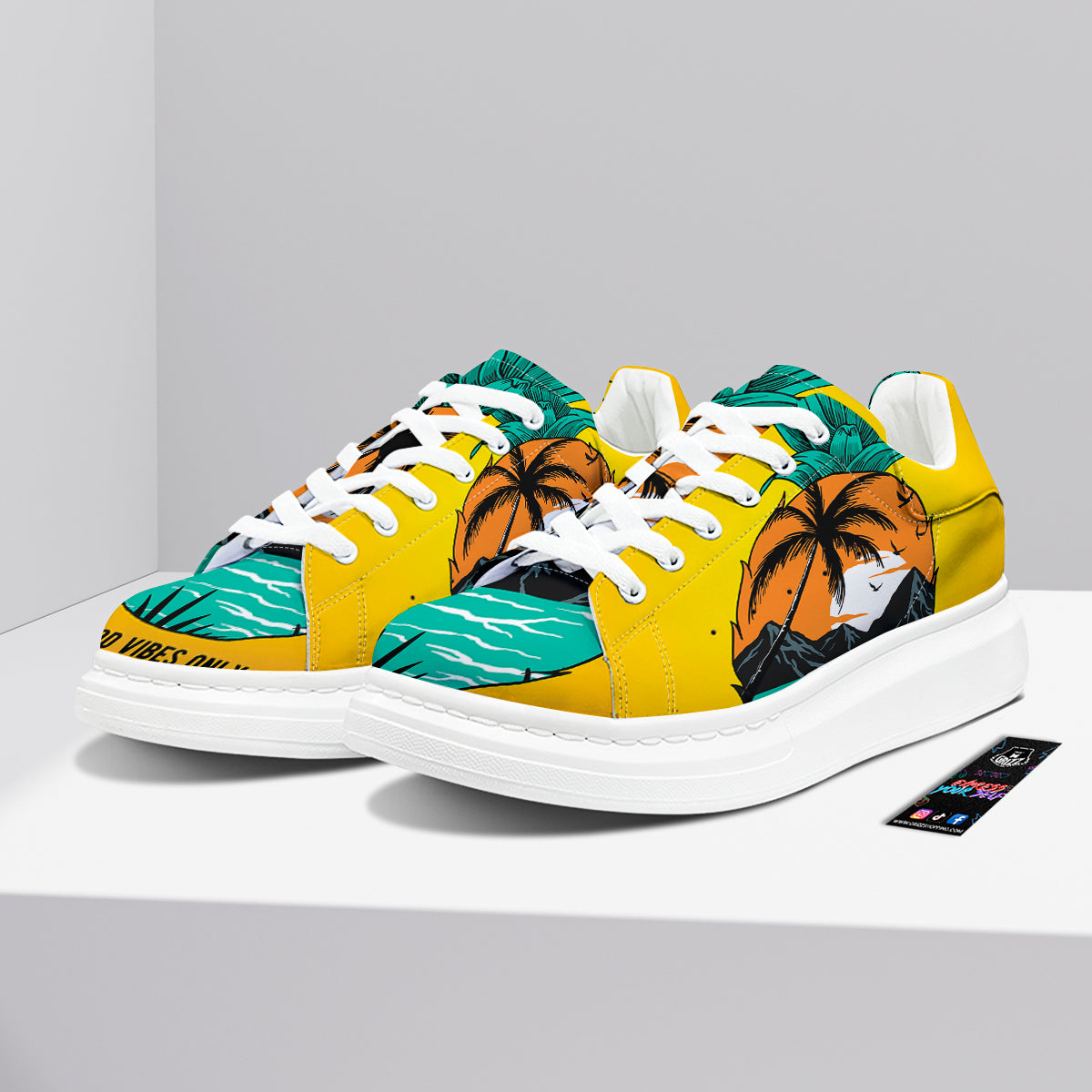 Yellow Pineapple Aloha Tropical Island Print Platform Shoes-grizzshop