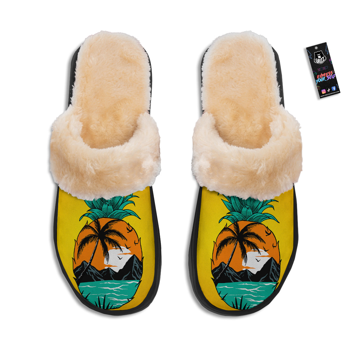 Yellow Pineapple Aloha Tropical Island Print Slippers-grizzshop