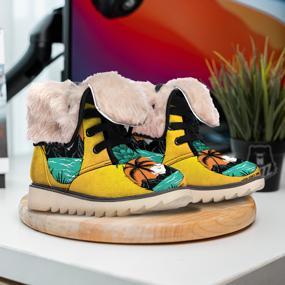 Yellow Pineapple Aloha Tropical Island Print Snow Boots-grizzshop
