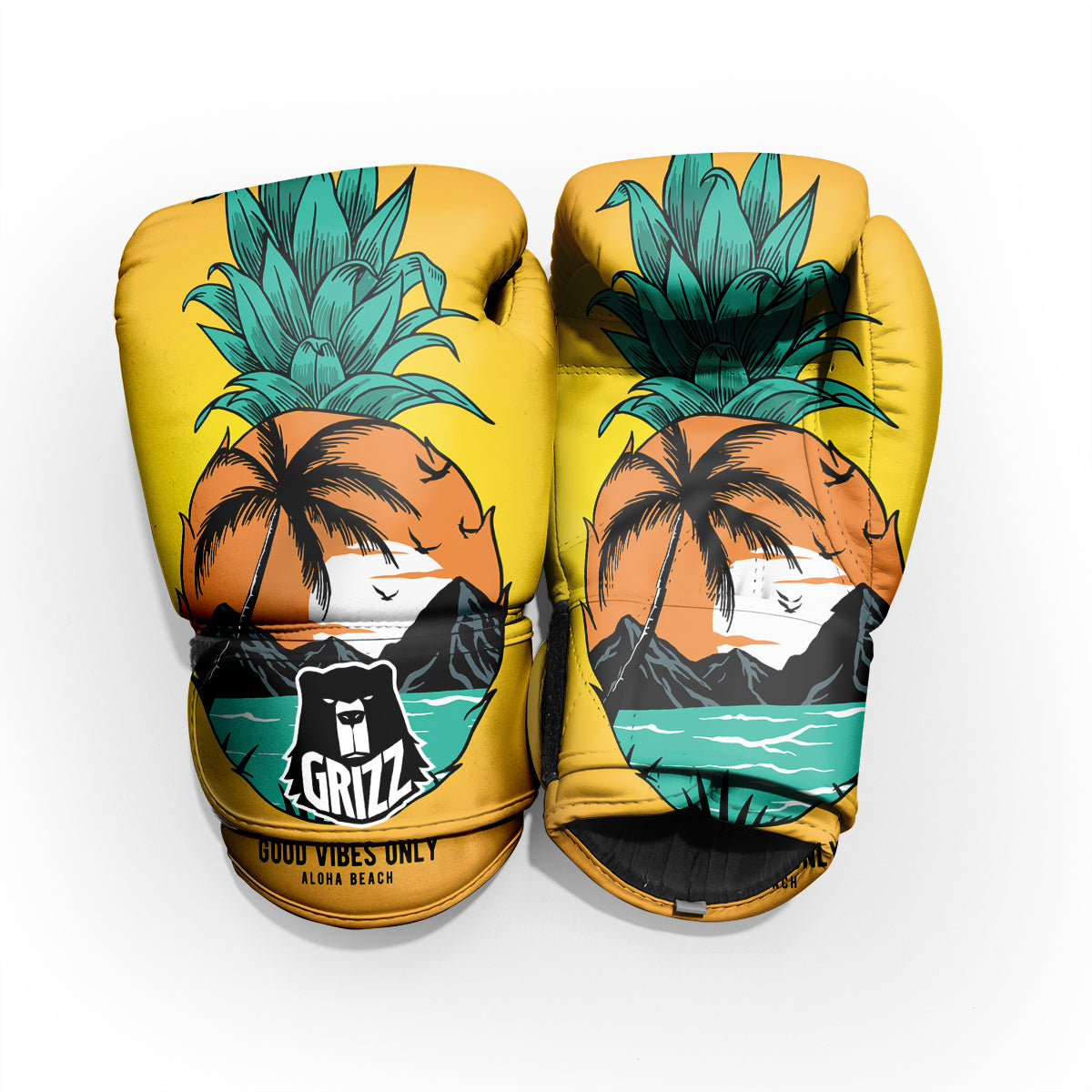 Yellow Pineapple Aloha Tropical Island Print Sparring Gloves-grizzshop
