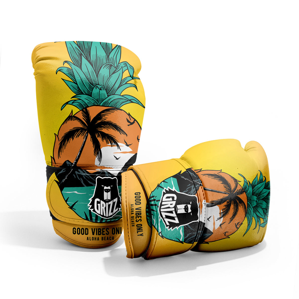 Yellow Pineapple Aloha Tropical Island Print Sparring Gloves-grizzshop