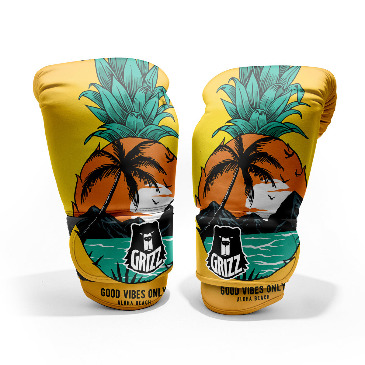 Yellow Pineapple Aloha Tropical Island Print Sparring Gloves-grizzshop
