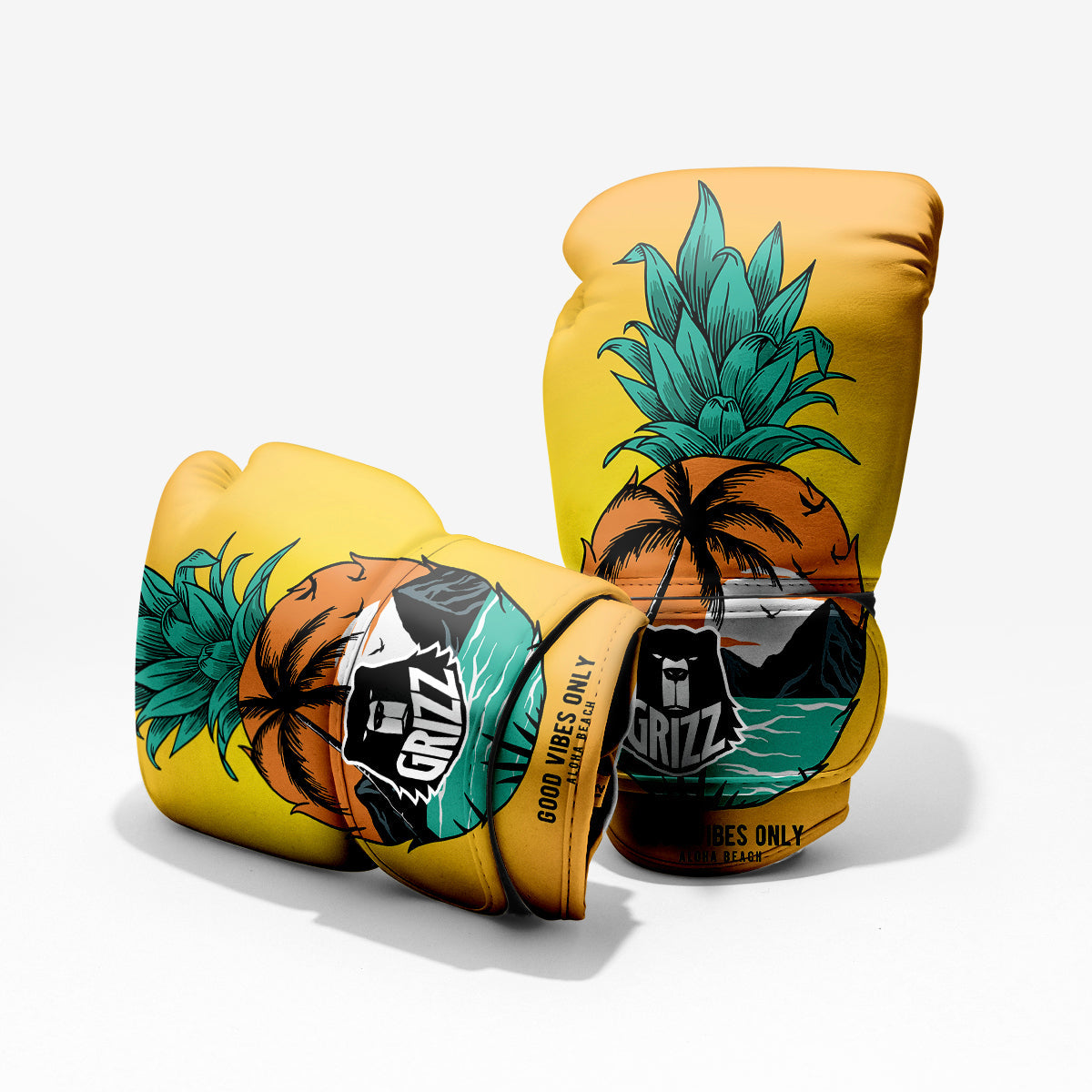 Yellow Pineapple Aloha Tropical Island Print Sparring Gloves-grizzshop