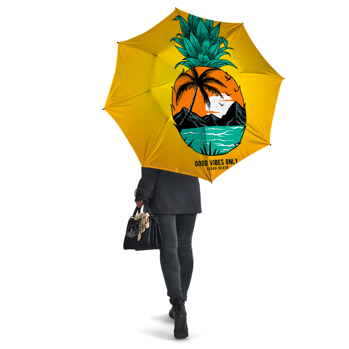Yellow Pineapple Aloha Tropical Island Print Umbrella-grizzshop