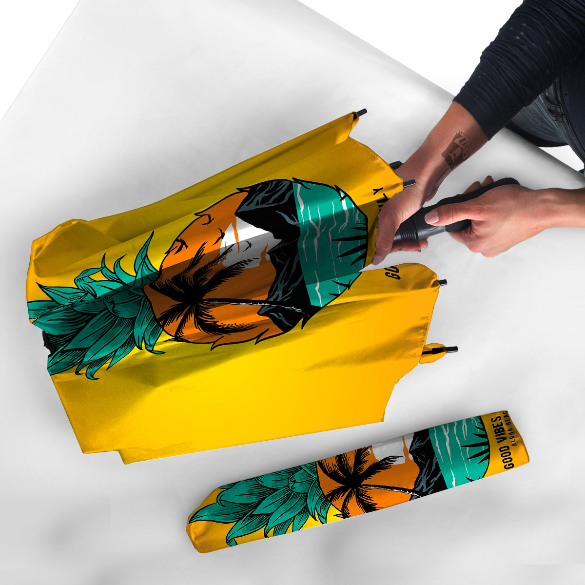 Yellow Pineapple Aloha Tropical Island Print Umbrella-grizzshop