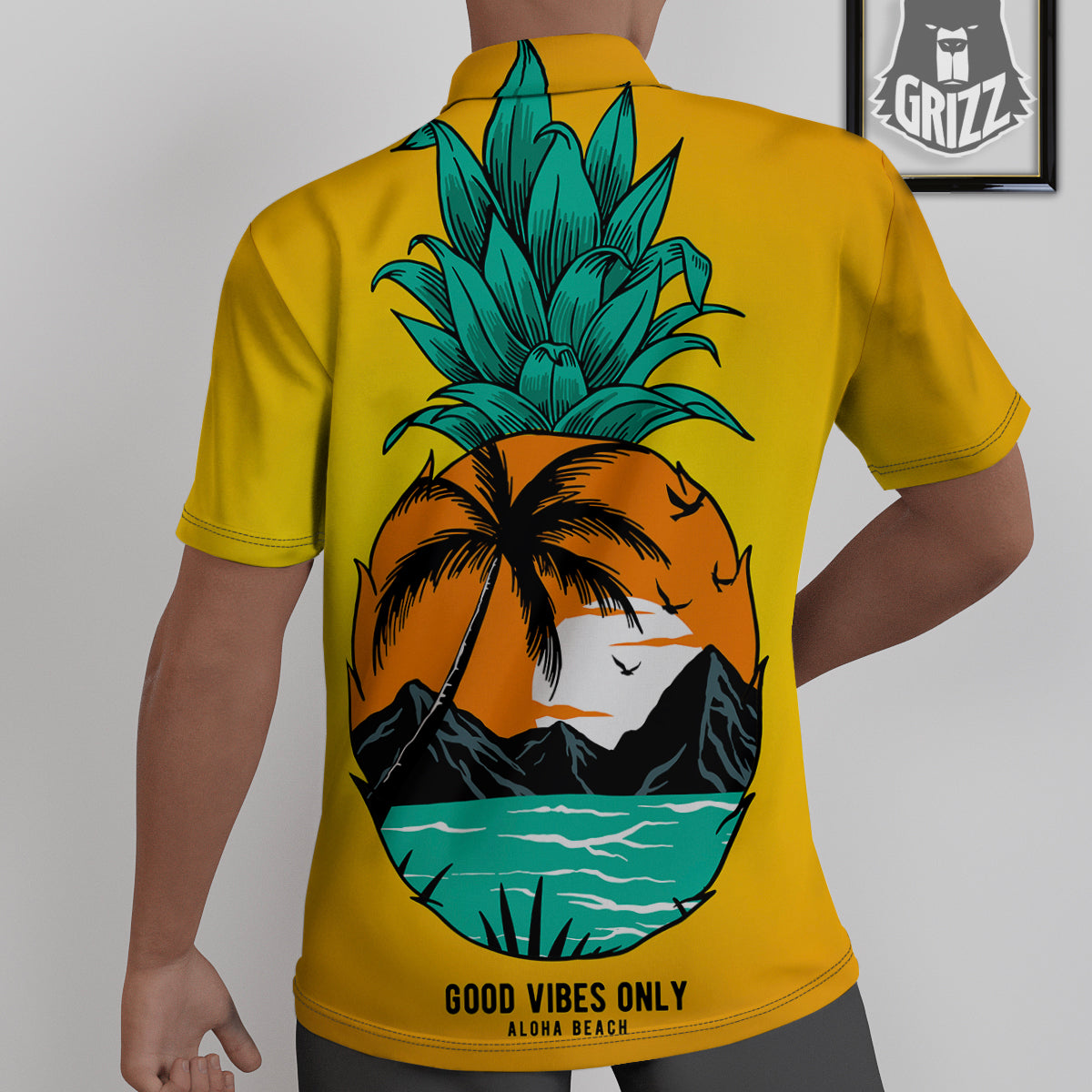 Yellow Pineapple Aloha Tropical Island Print Untucked Shirts-grizzshop