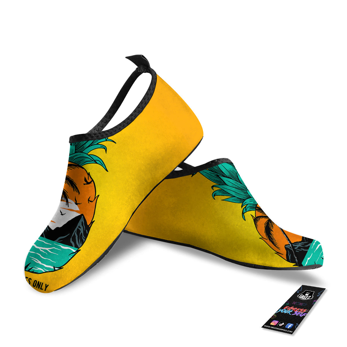 Yellow Pineapple Aloha Tropical Island Print Water Shoes-grizzshop