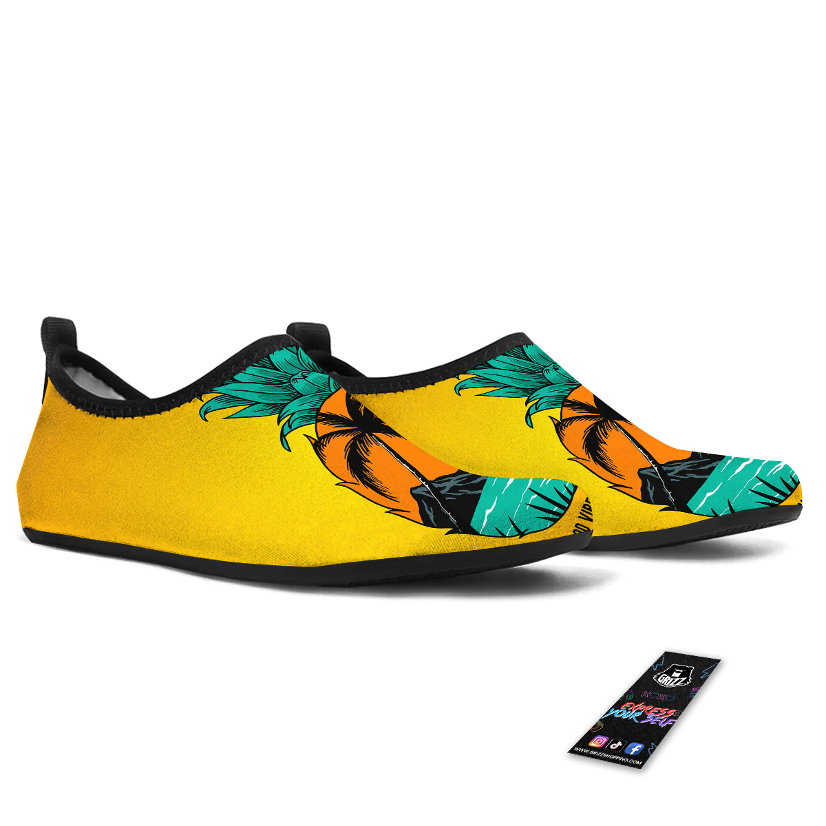 Yellow Pineapple Aloha Tropical Island Print Water Shoes-grizzshop