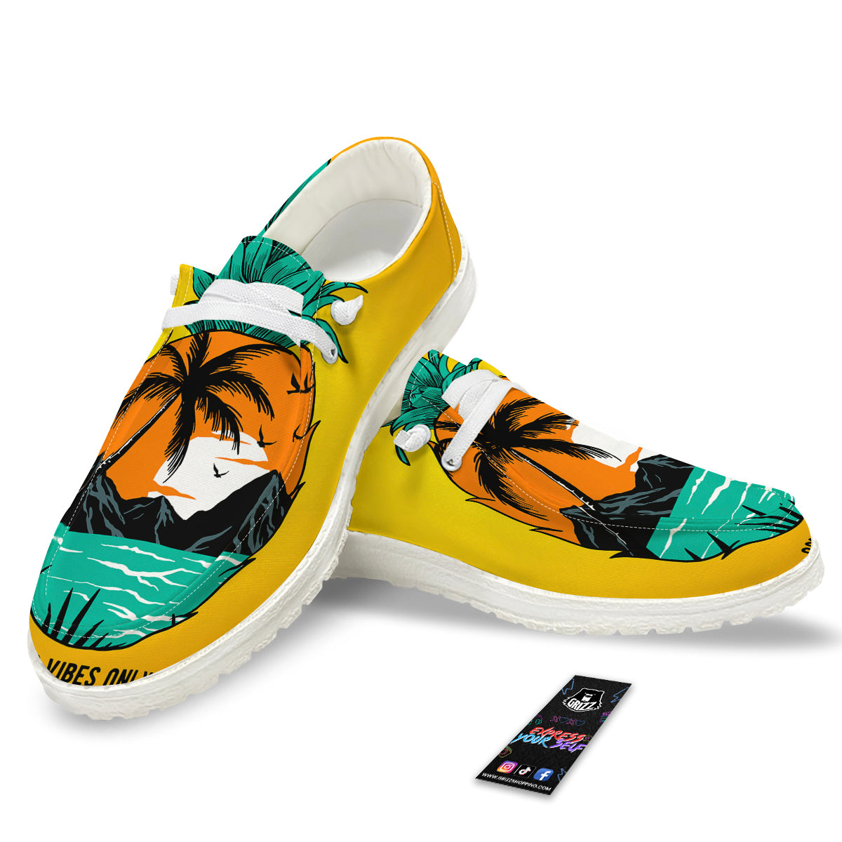 Yellow Pineapple Aloha Tropical Island Print White Loafers-grizzshop