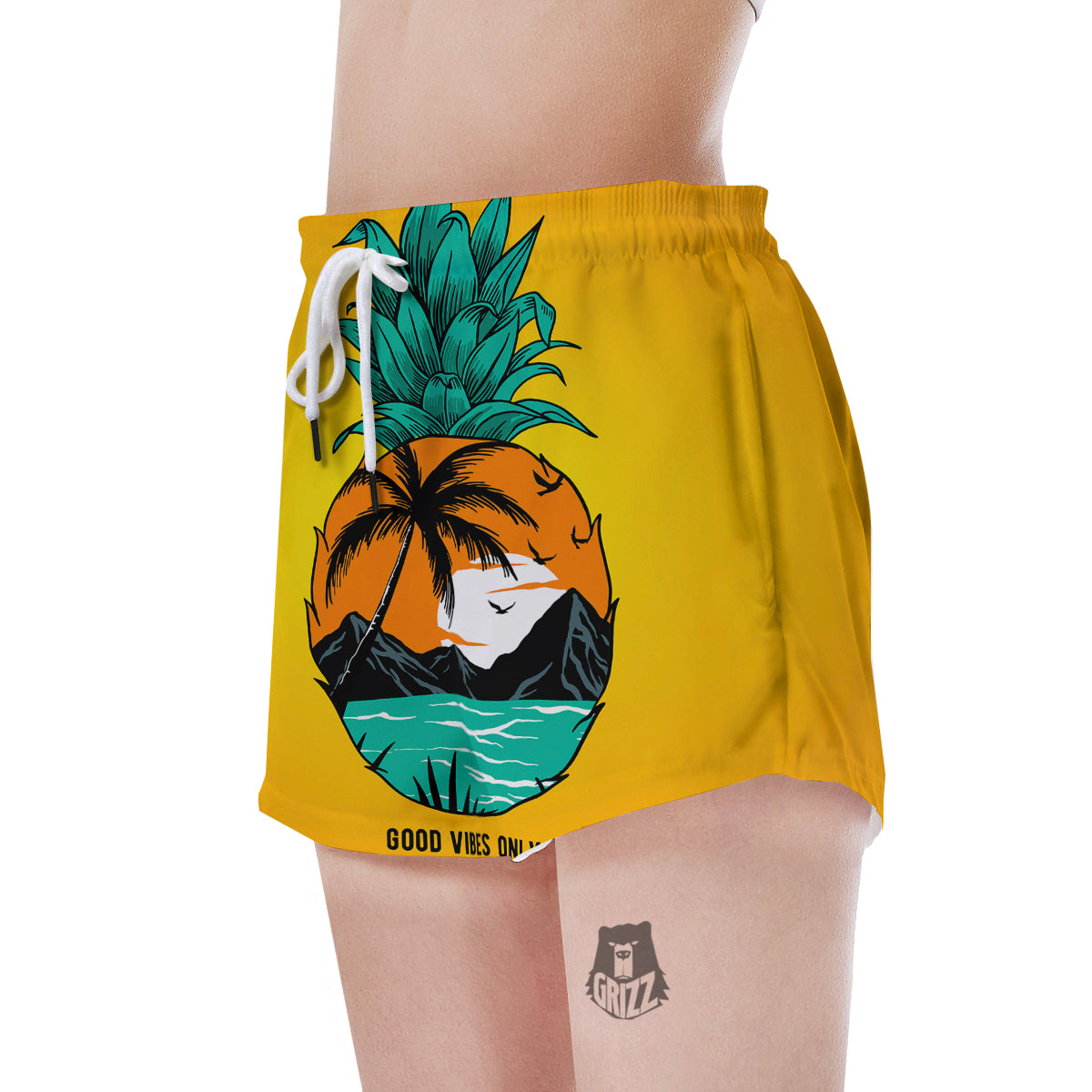 Yellow Pineapple Aloha Tropical Island Print Women's Shorts-grizzshop