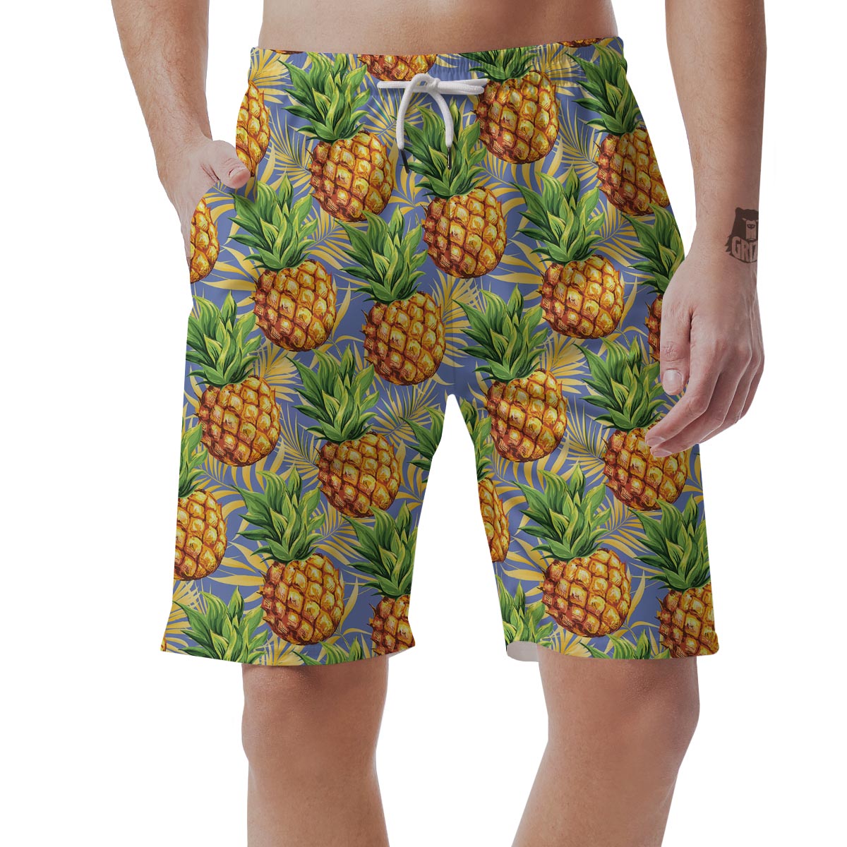 Yellow Pineapple Hawaiian Print Men's Shorts-grizzshop