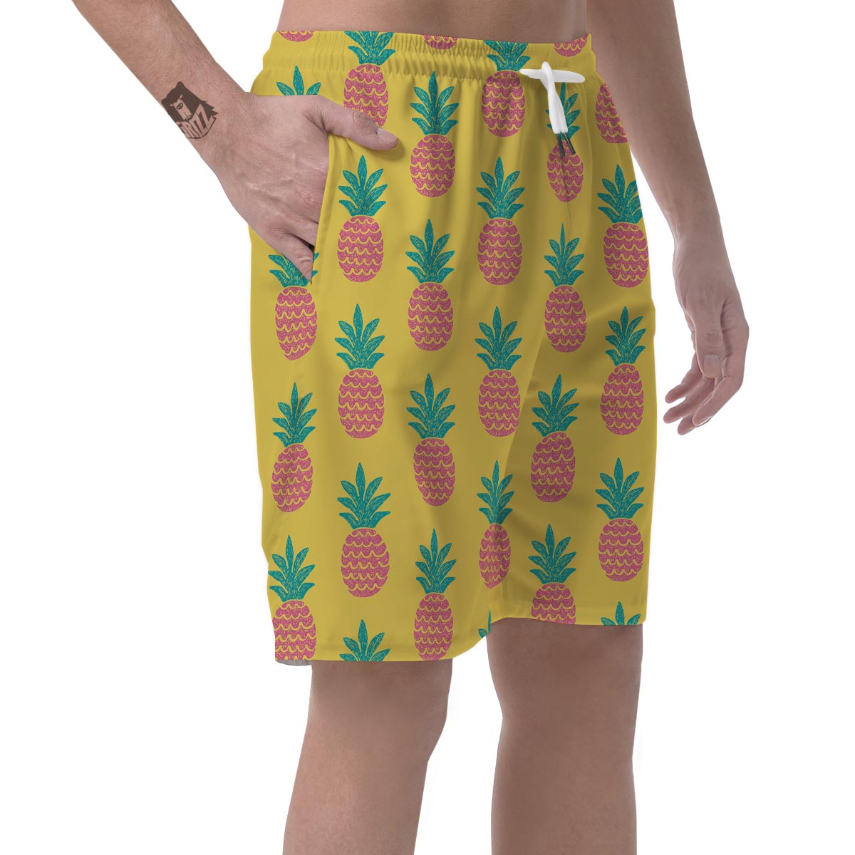 Yellow Pineapple Print Men's Shorts-grizzshop