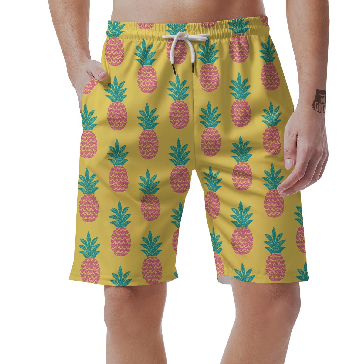 Yellow Pineapple Print Men's Shorts-grizzshop
