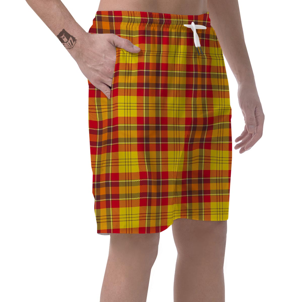 Yellow Plaid Tartan Men's Shorts-grizzshop