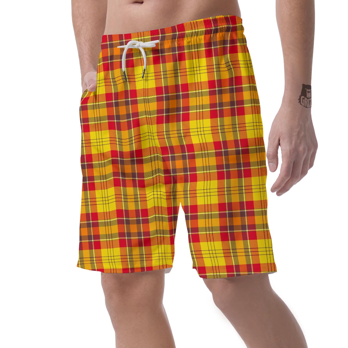 Yellow Plaid Tartan Men's Shorts-grizzshop