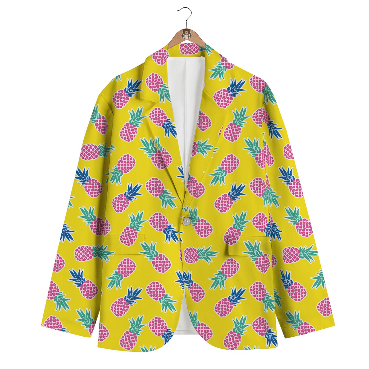 Yellow Purple Pineapple Print Men's Blazer-grizzshop