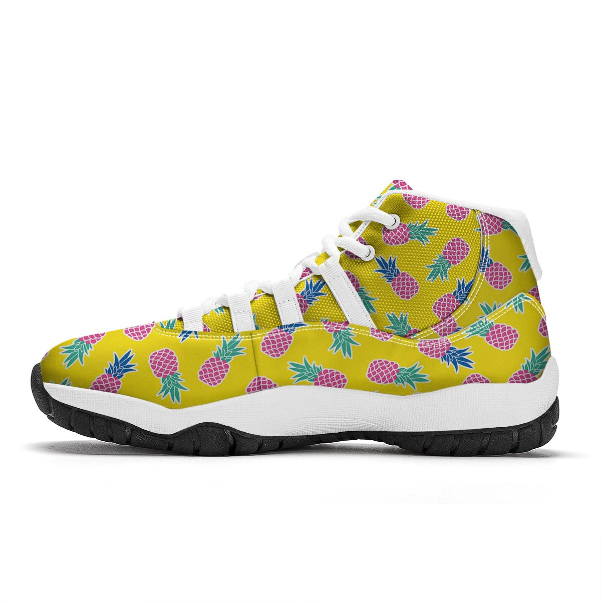 Yellow Purple Pineapple Print White Bball Shoes-grizzshop