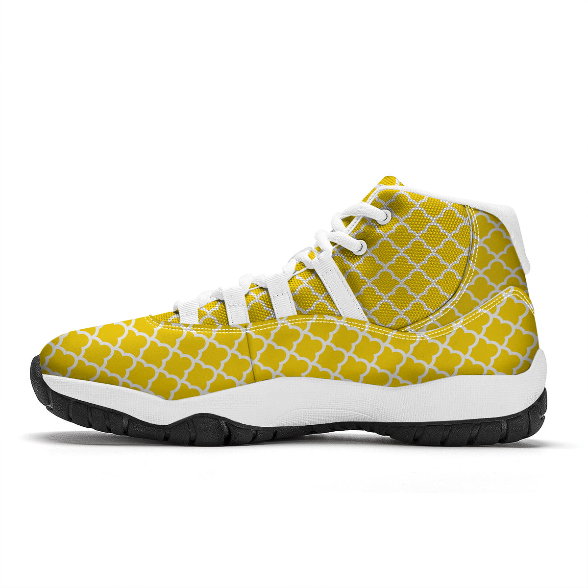 Yellow Quatrefoil Print Pattern White Bball Shoes-grizzshop