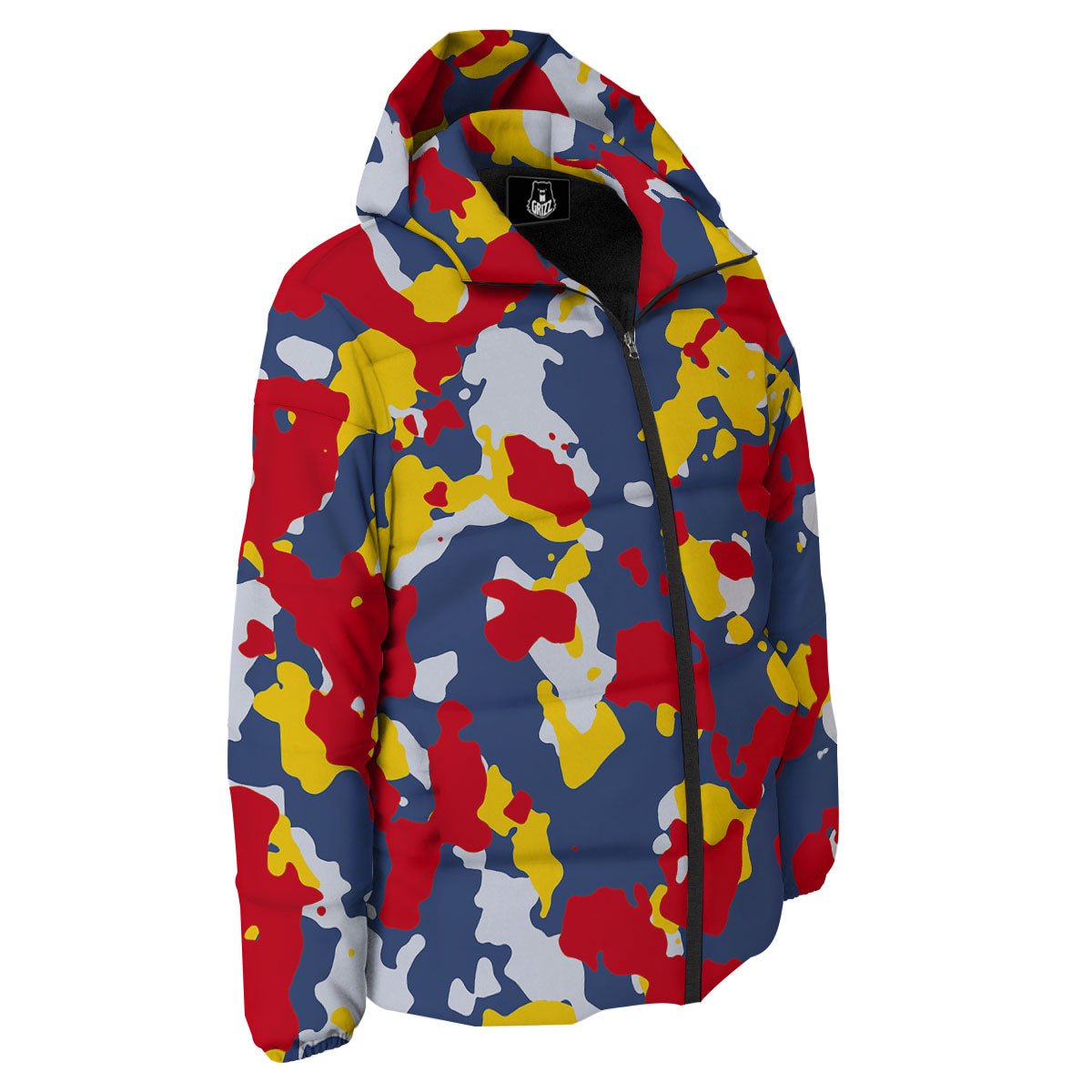 Yellow Red And Blue Camouflage Print Down Jacket-grizzshop