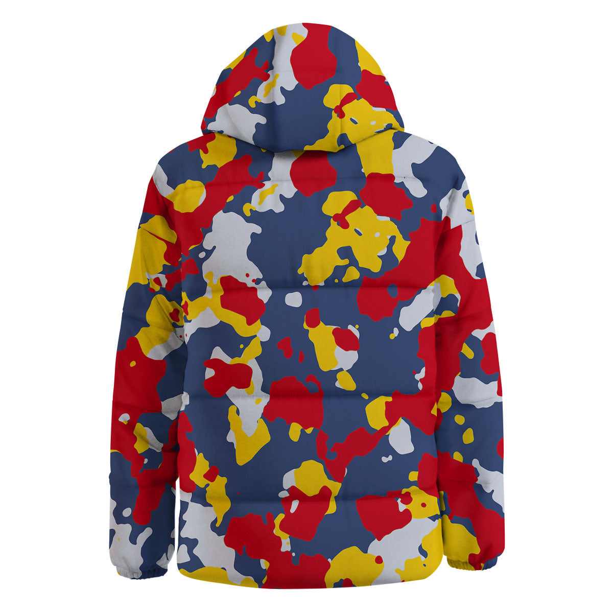 Yellow Red And Blue Camouflage Print Down Jacket-grizzshop