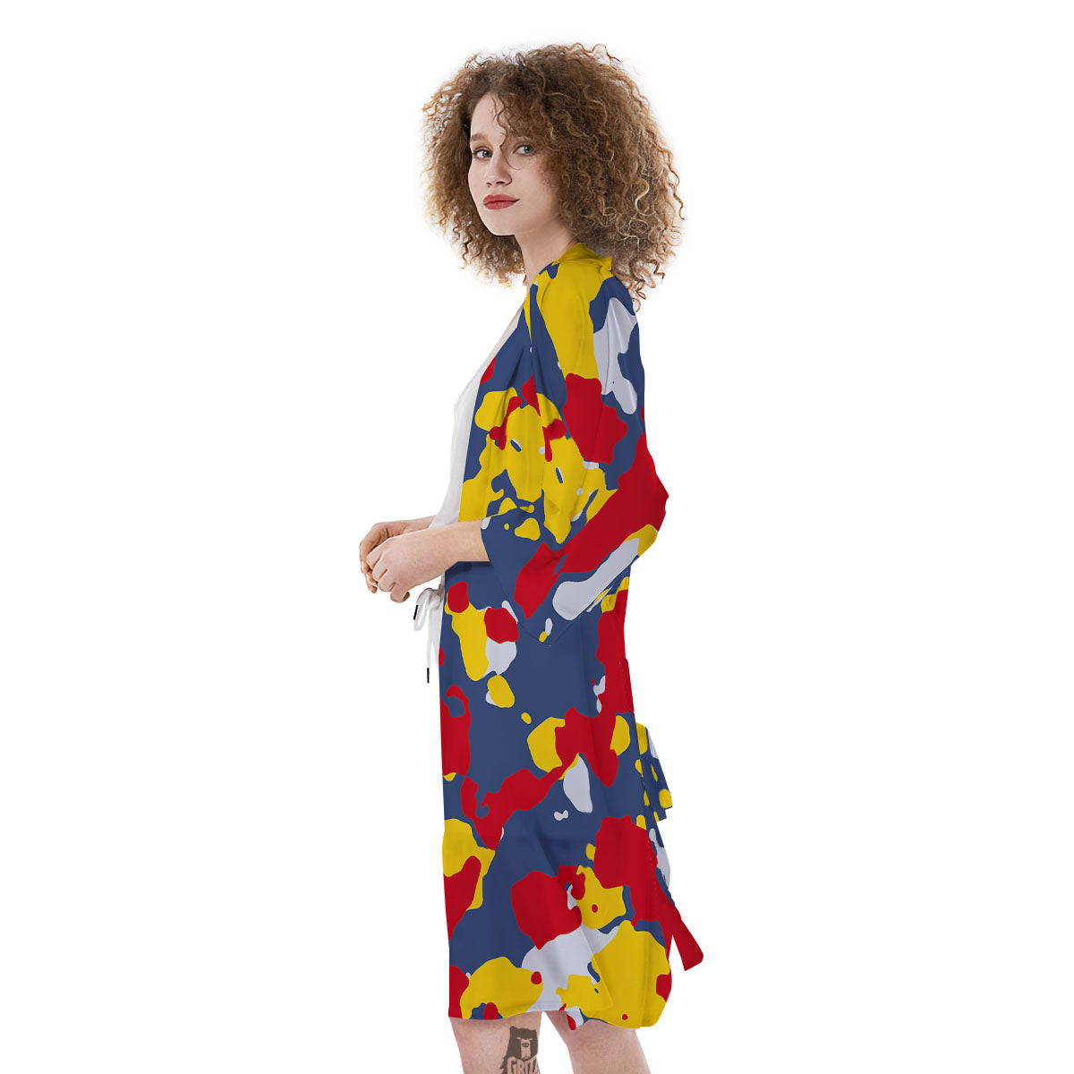 Yellow Red And Blue Camouflage Print Kimono-grizzshop
