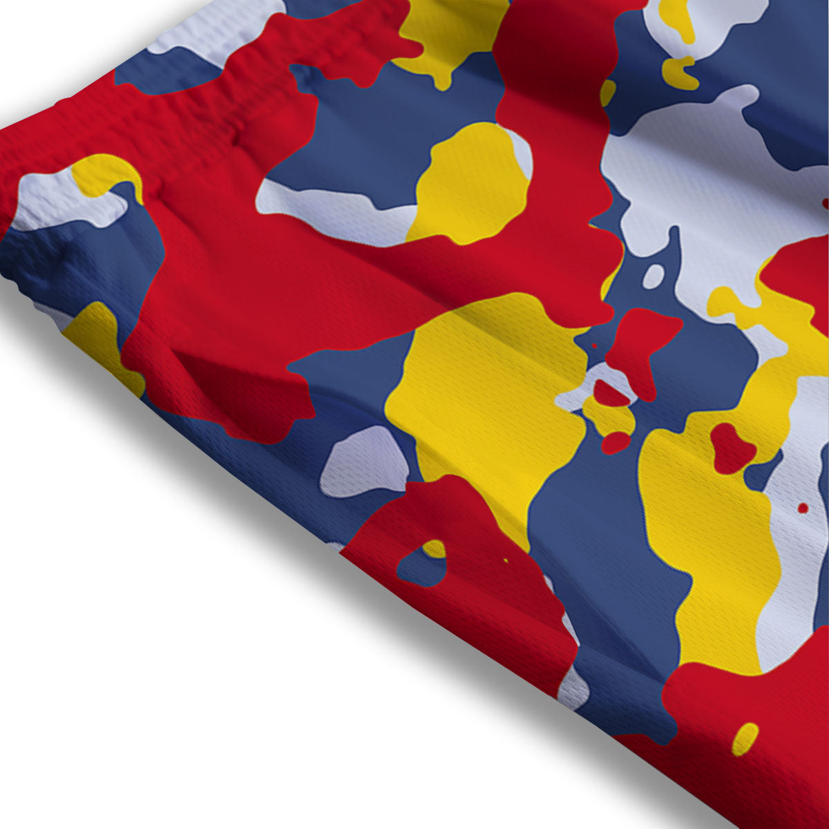 Yellow Red And Blue Camouflage Print Mesh Shorts