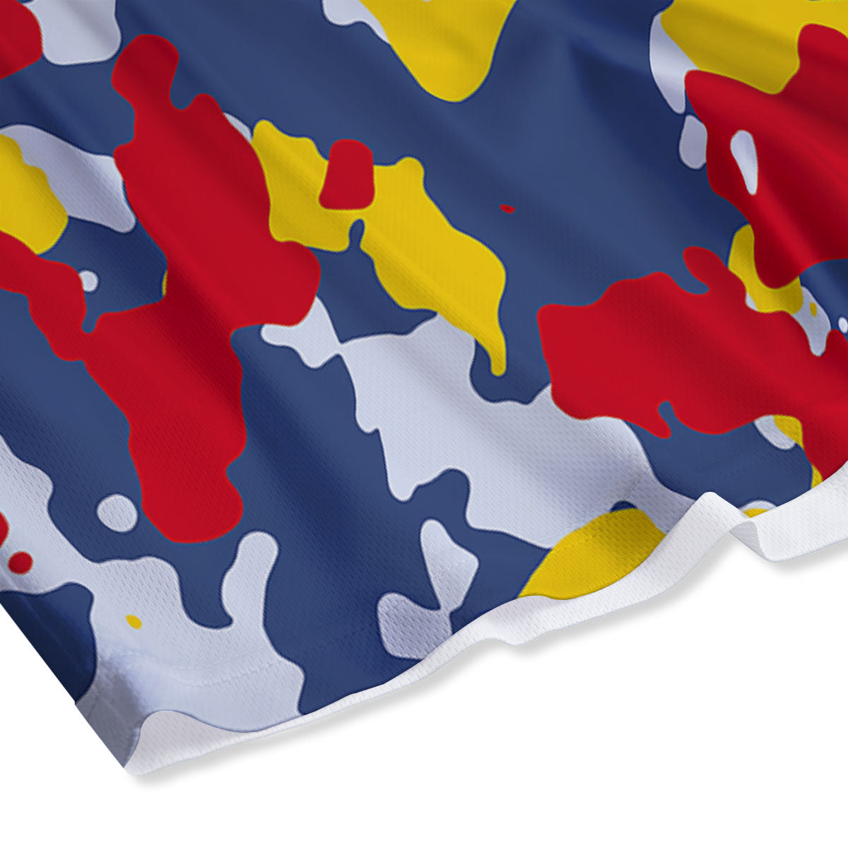 Yellow Red And Blue Camouflage Print Mesh Shorts