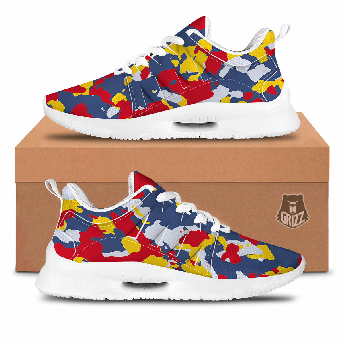Yellow Red And Blue Camouflage Print Tennis Shoes-grizzshop