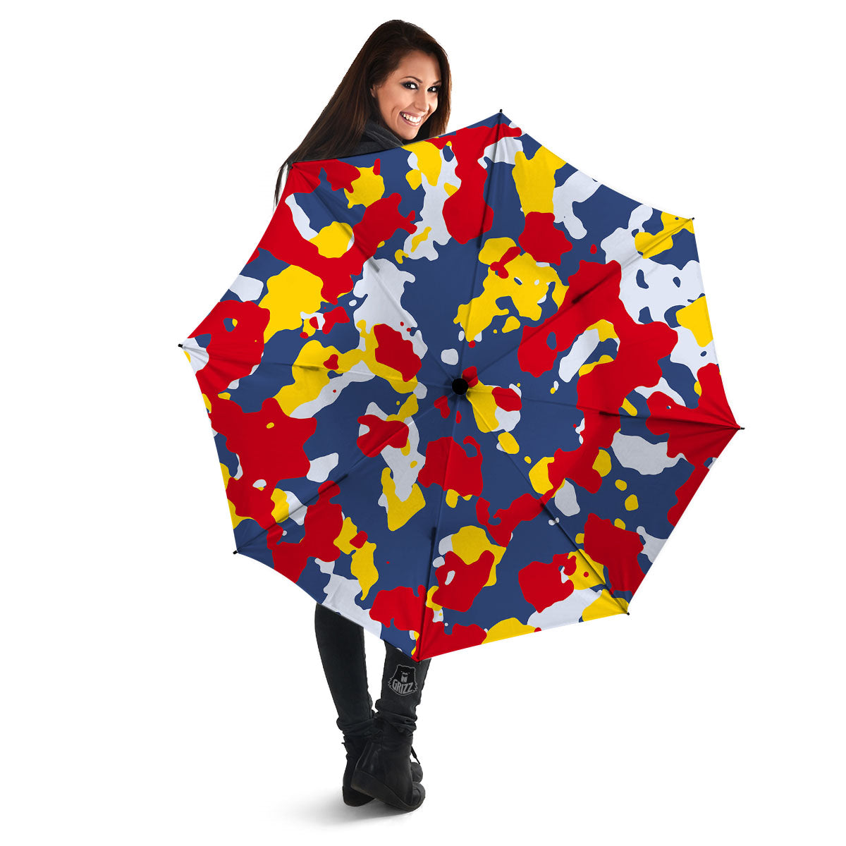 Yellow Red And Blue Camouflage Print Umbrella-grizzshop
