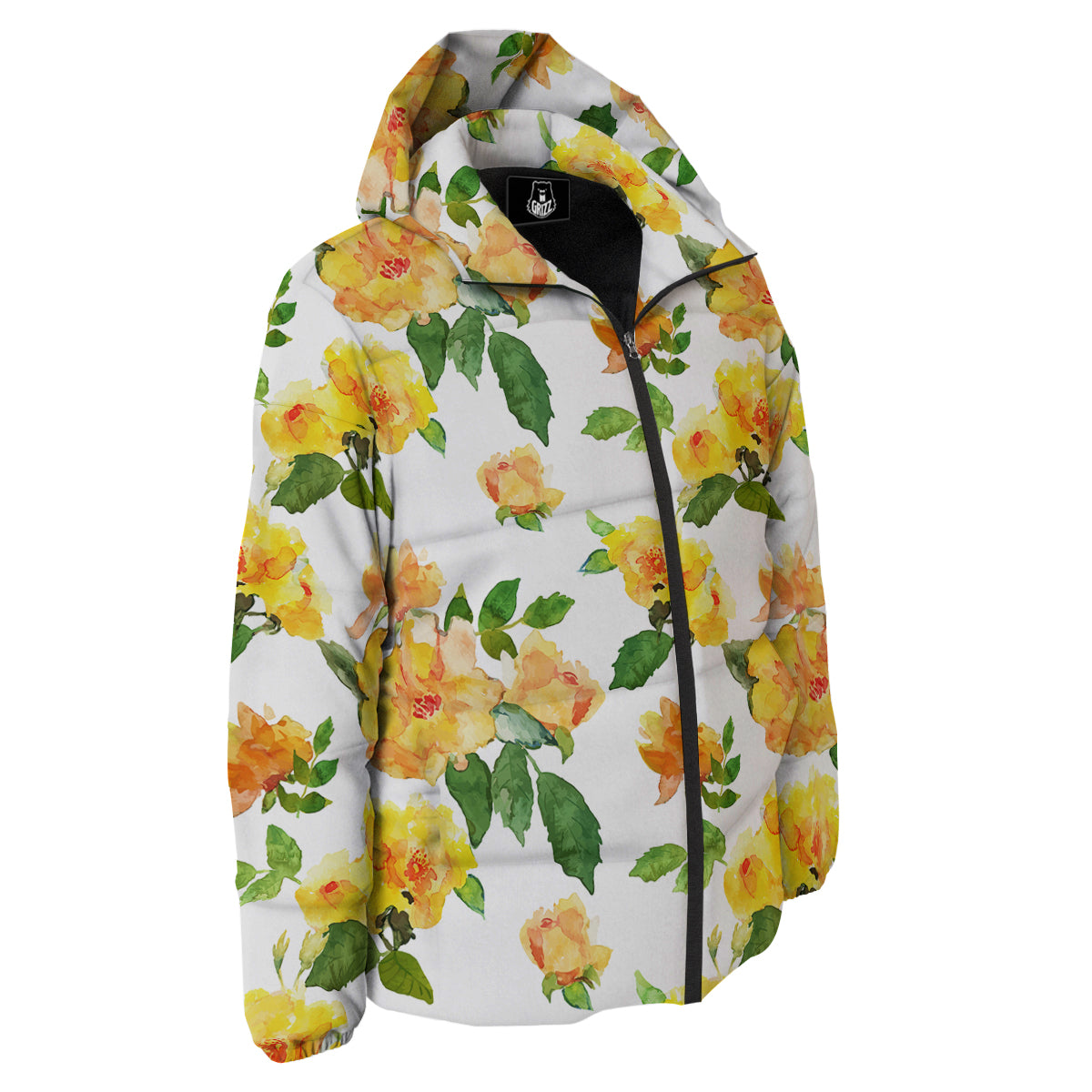 Yellow Rose Watercolor Print Pattern Down Jacket-grizzshop