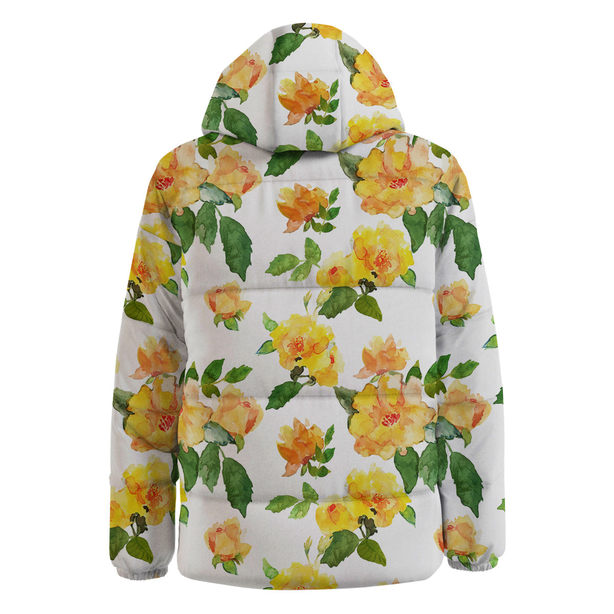 Yellow Rose Watercolor Print Pattern Down Jacket-grizzshop
