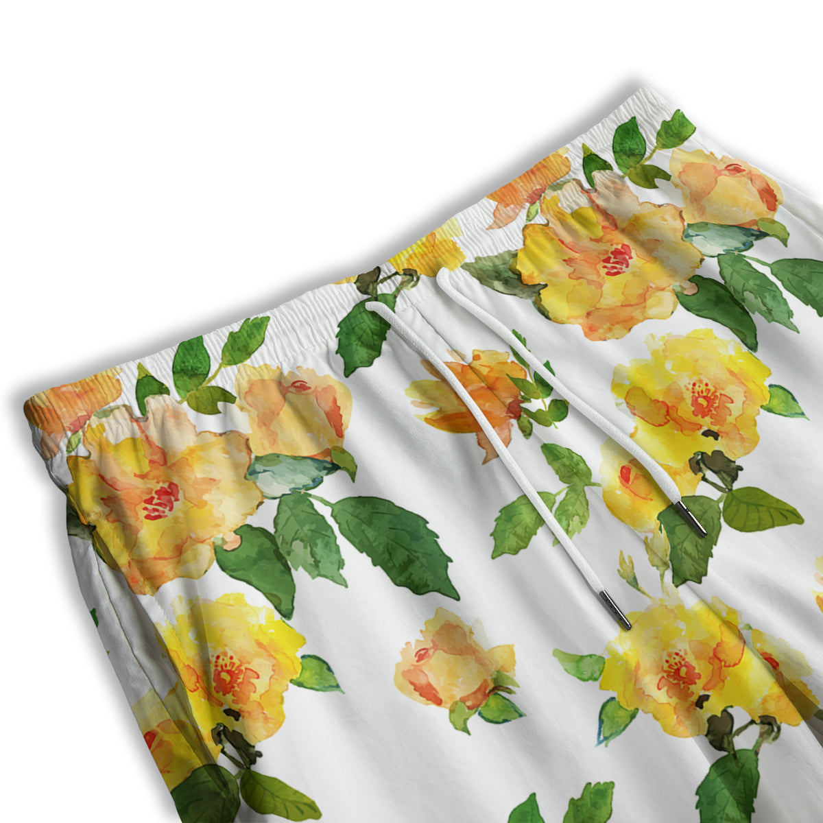 Yellow Rose Watercolor Print Pattern Men's Athletic Shorts