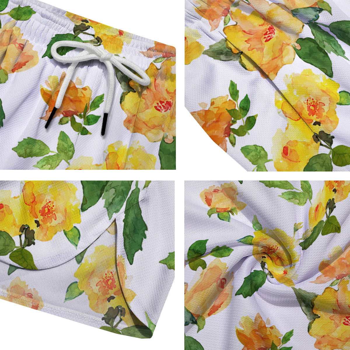 Yellow Rose Watercolor Print Pattern Men's Running Shorts-grizzshop