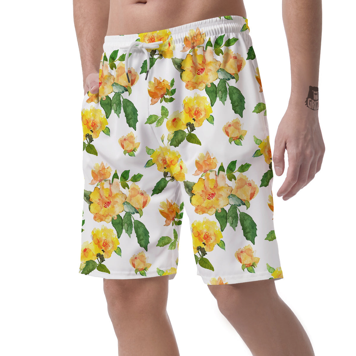 Yellow Rose Watercolor Print Pattern Men's Shorts-grizzshop