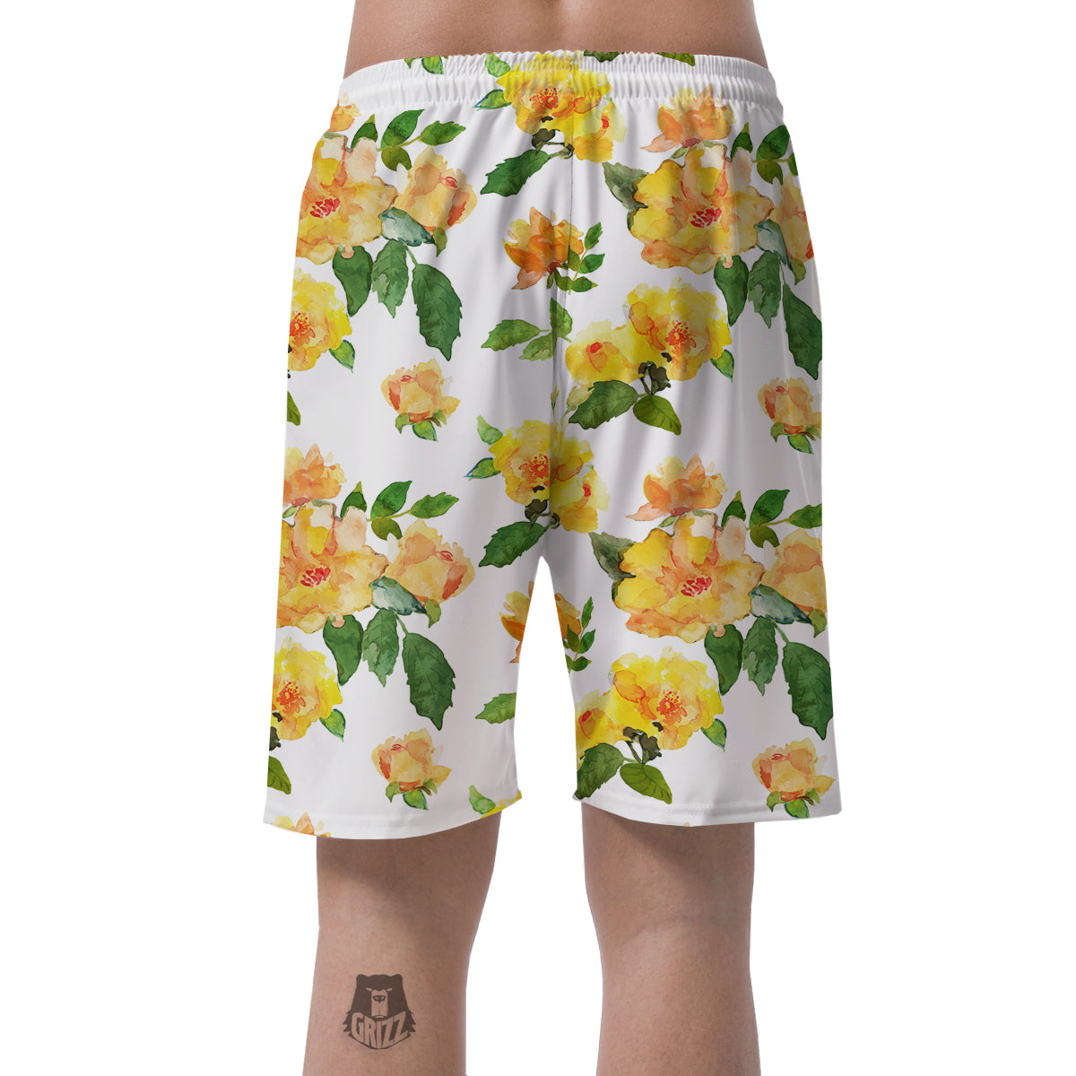 Yellow Rose Watercolor Print Pattern Men's Shorts-grizzshop