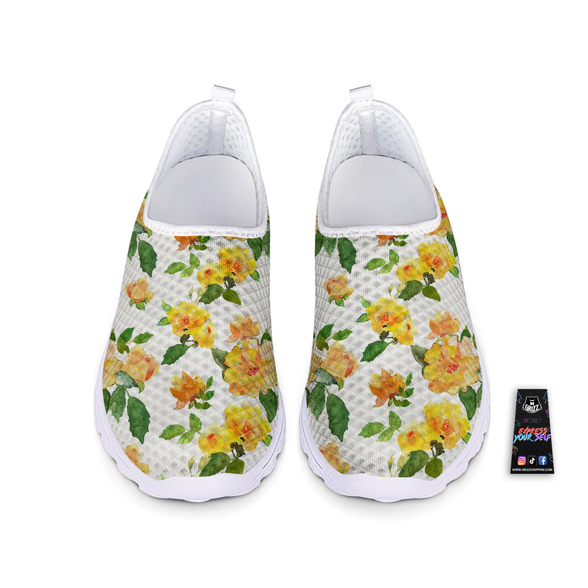 Yellow Rose Watercolor Print Pattern Nurse Shoes-grizzshop