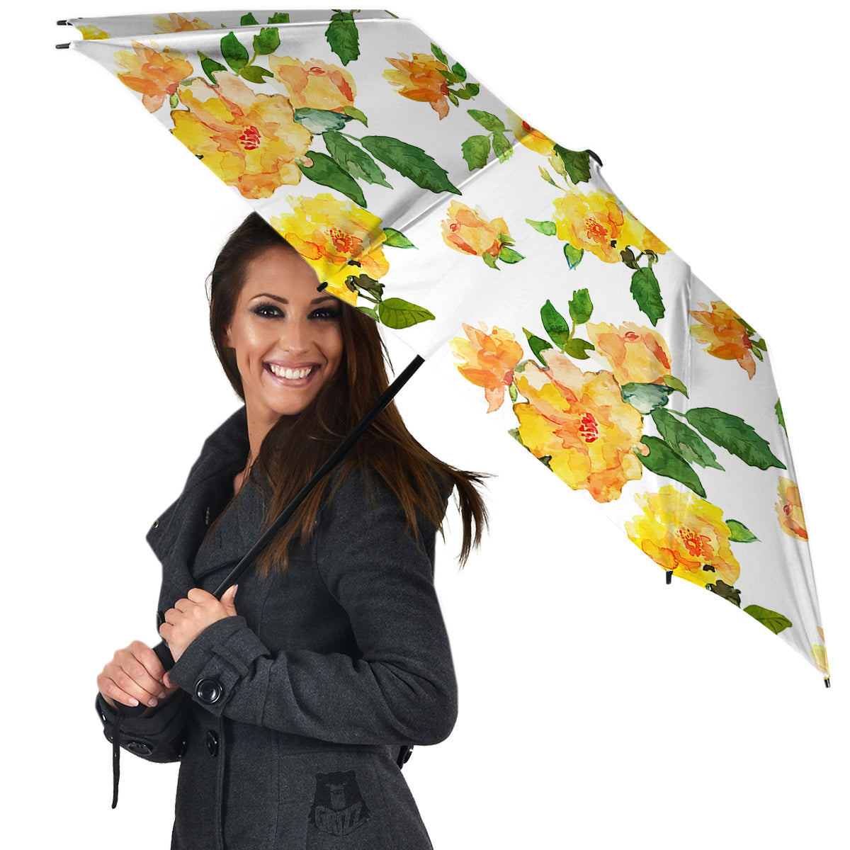 Yellow Rose Watercolor Print Pattern Umbrella-grizzshop