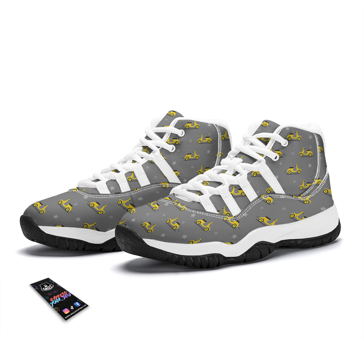 Yellow Scooter On Grey Print Pattern White Bball Shoes-grizzshop